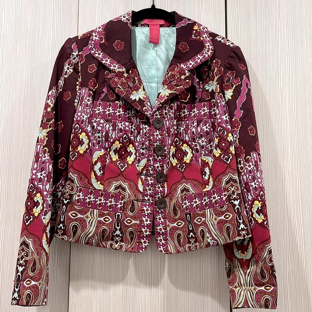SPRING SALE‎ THALIA SODI Colorful Cropped Blazer  Purple Multicolor Medium
